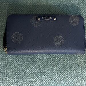 Kate Spade Navy and Gray Glitter Polka Dot Wallet